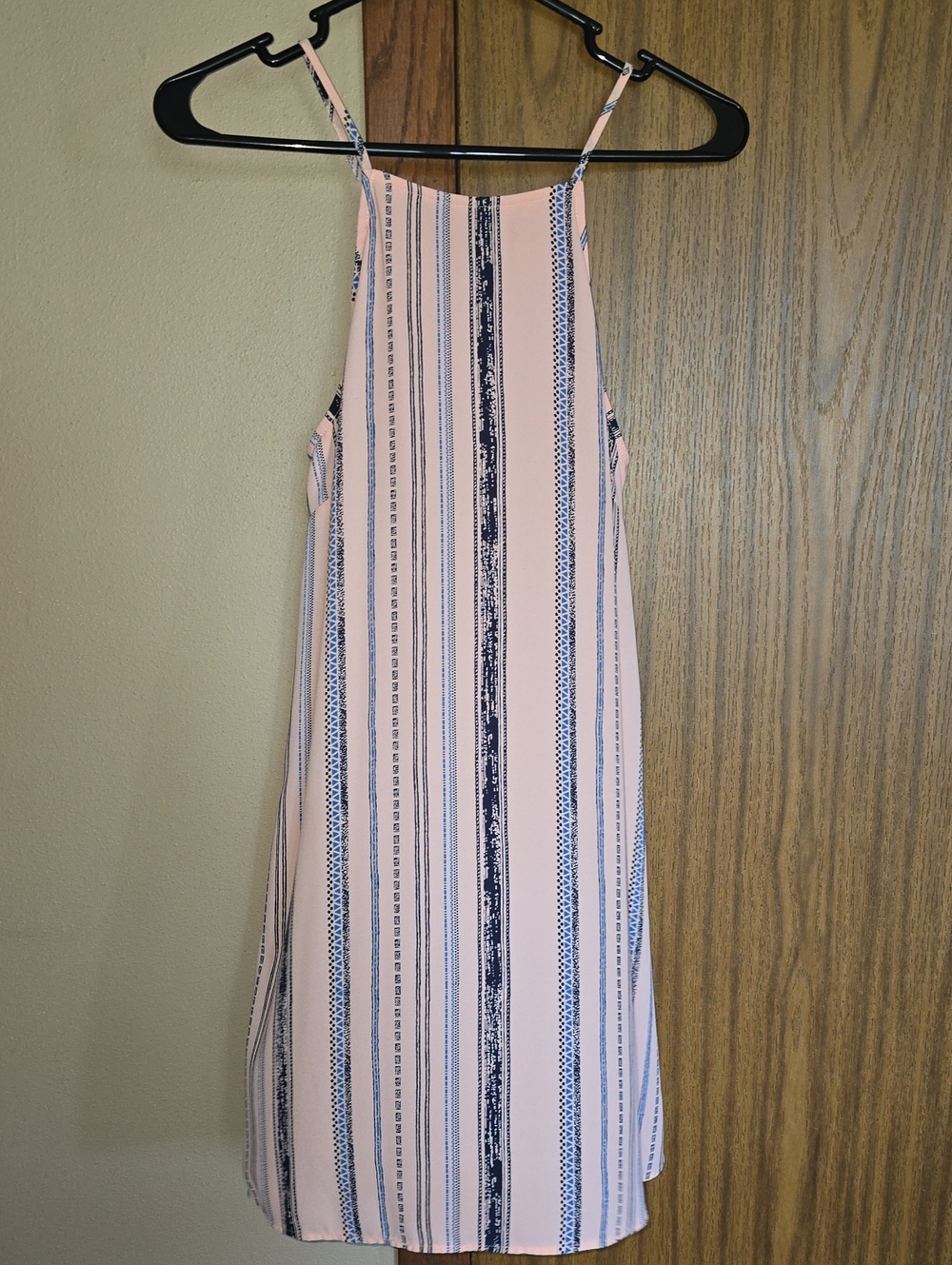 Lush Pink Mini Dress with Navy Vertical Stripes